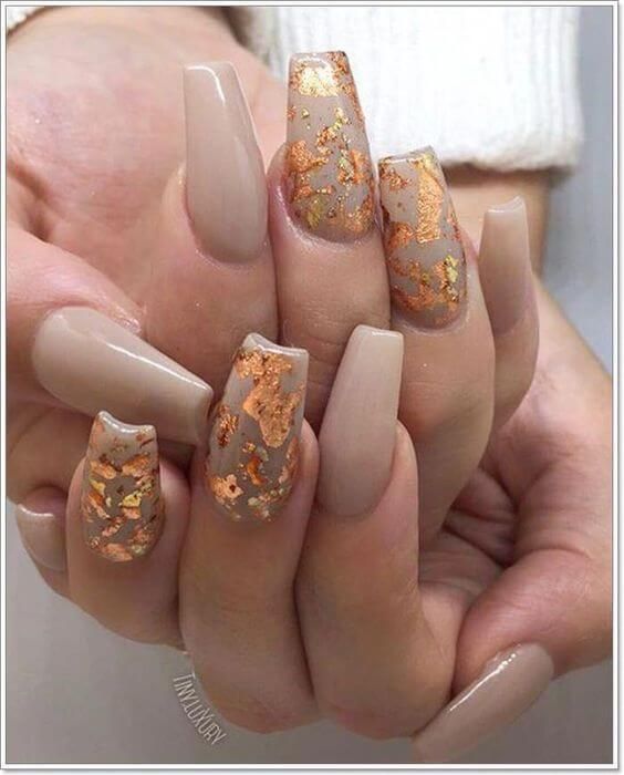 Gold Foil Autumn Nails