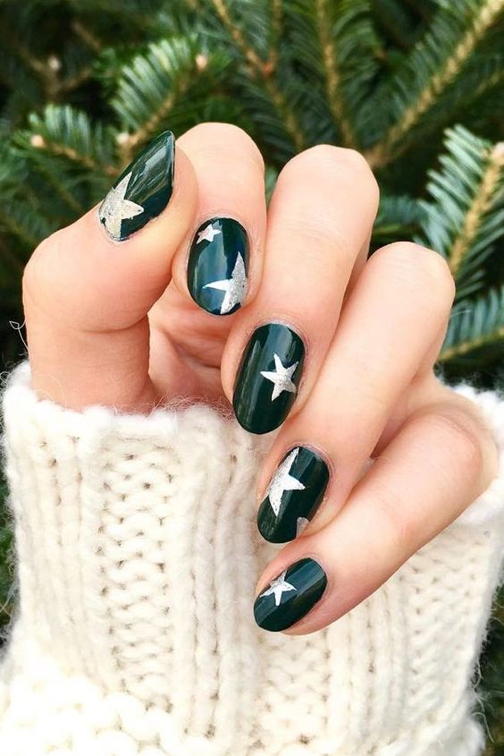 Fir Green Star Nails