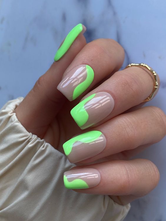 Lime Green Abstract Swirls Nails