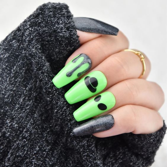 Lime Green Alien Nails