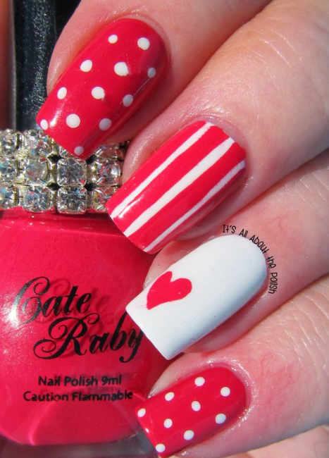 Raspberry and Polka Dot Valentine's Nail Set