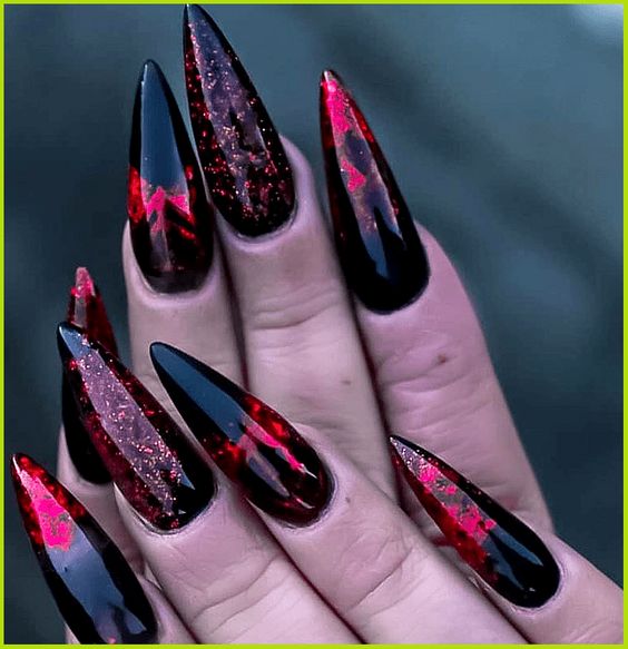 Black and Red Stiletto Nails