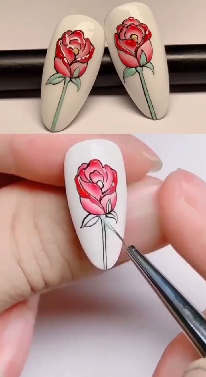 Gorgeous Artistic Rose on Nude Nails