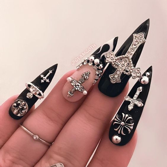 Gothic Black Stiletto Nails