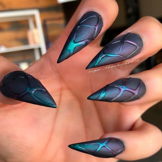 Mysterious Black Stiletto Nails