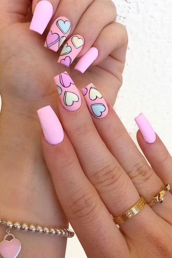 Cute Pastel Heart Nail Design