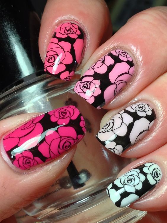 Pink Ombre Roses With the Help of Stamping Plates