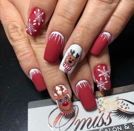 Red Reindeer Christmas Nails 