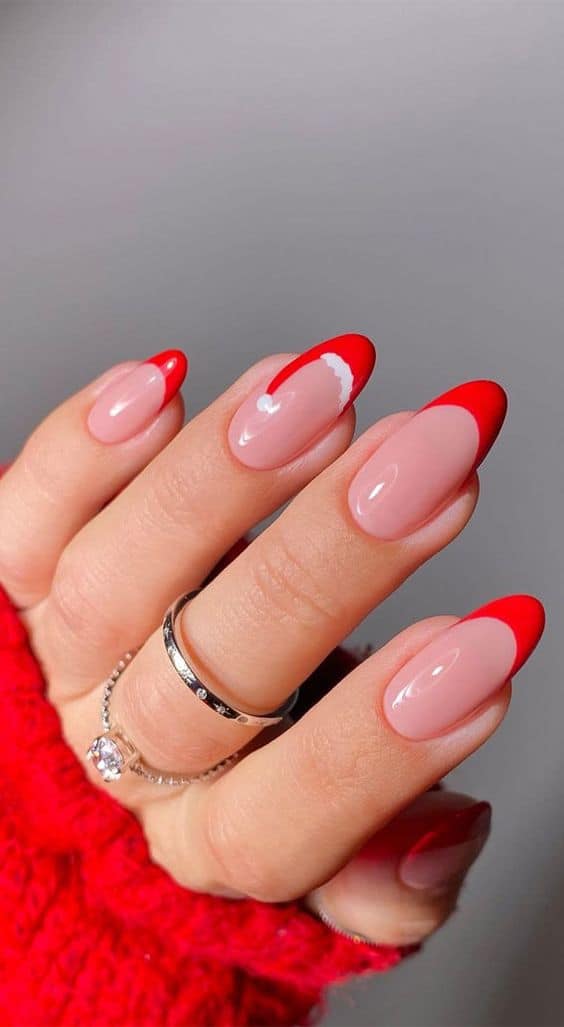 Elegant Red French Christmas Nails