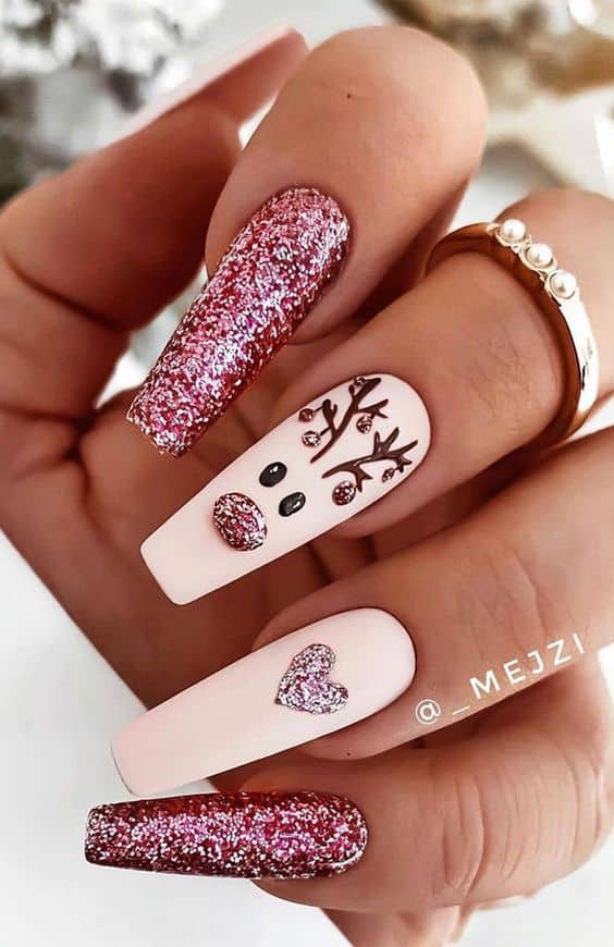 Rose Gold Reindeer Nails