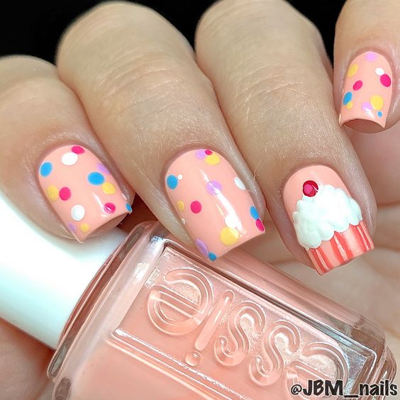 Sweet Cupcake Birthday Nail Art