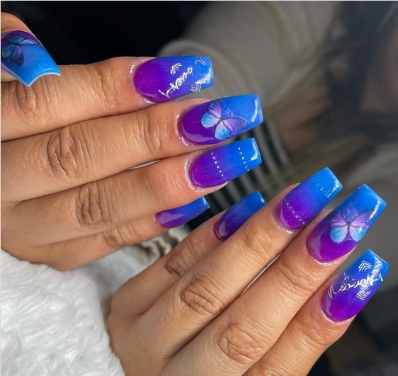 Purple Ombre Blue Acrylic Nails