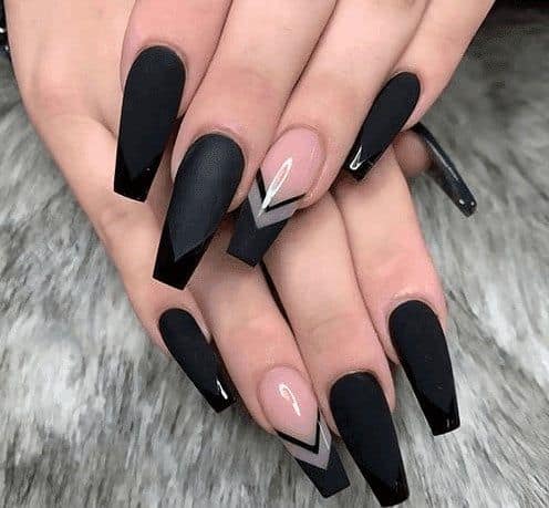 Black Matte and Chevron Tips Nails