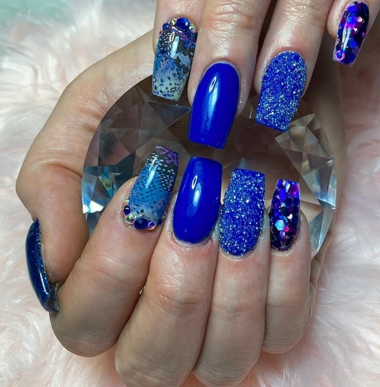 Pixie Crystal Blue Acrylic Nails