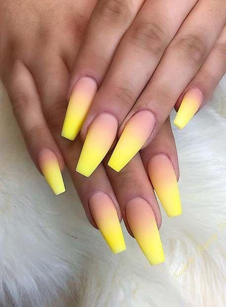 Yellow Ombre Matte Nails