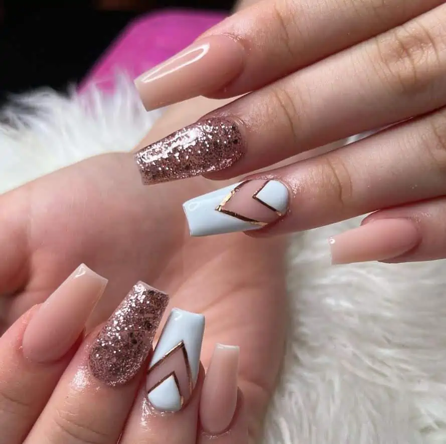 Pink and White Rose Gold Nail Design